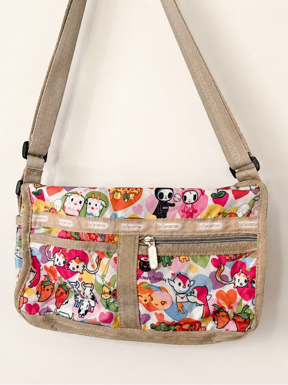 tokidoki Beige Strap Multicolor Character Print Crossbody Bag